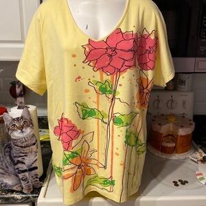 C womens Coral Bay casual floral short sleeve plus size top 2x